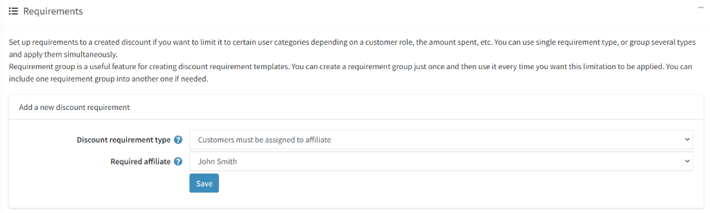 on customer affiliate discount requirements
